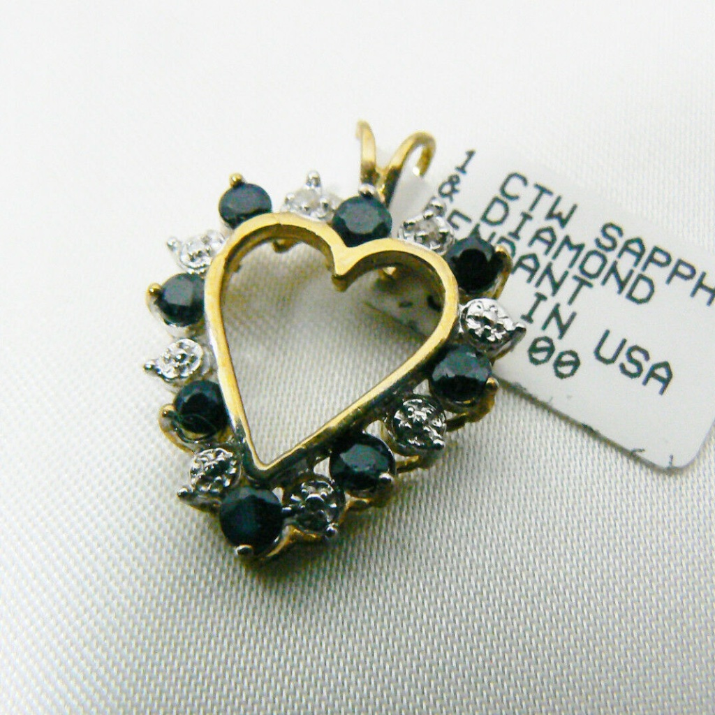 1 Ctw Genuine Sapphire & Diamond 10k Yellow Gold Heart Pendant